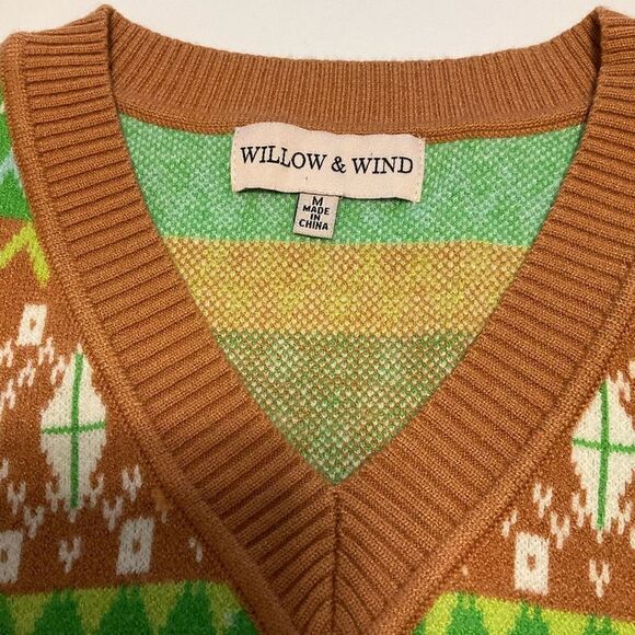 Awesome 70’s Vibe VNeck- Great Colors! Medium. Like New! Sweatervest. Goblincore - Picture 7 of 8